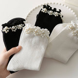 PEARL ORNAMENT COTTON CREW SOCKS_CWMS0283