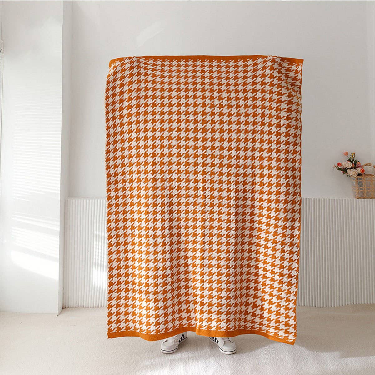 Versatile Houndstooth Knitted Wool Throw Blanket_Cwmm2386