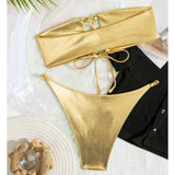 GOLD FOIL BIKINI SET SEXY STRAPLESS SWIMSUIT_CWMW0691