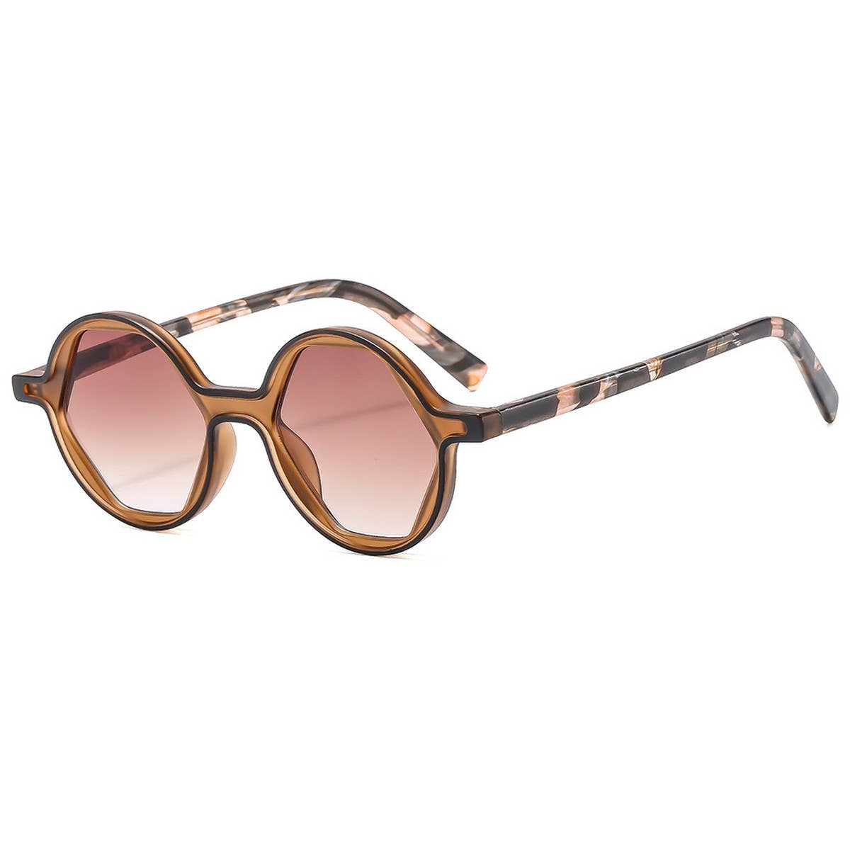 FLORAL ARM HEXAGON ROUND SUNGLASSES CUTE LOOK_CWASG1179