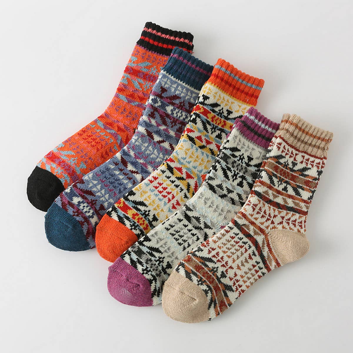 5PR SET RETRO ETHNIC STYLE SOCKS FOR MEN WINTER_CWMS0680