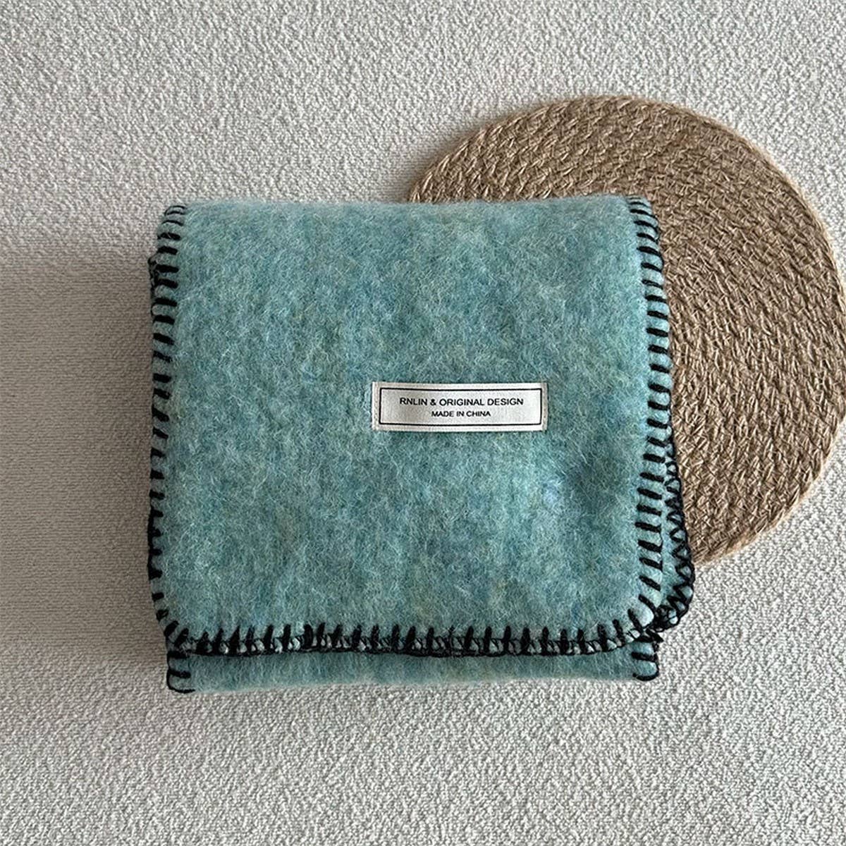 SOLID WOOL BLEND KNIT SCARF COLOR BLOCKED TRIM_CWASC2291