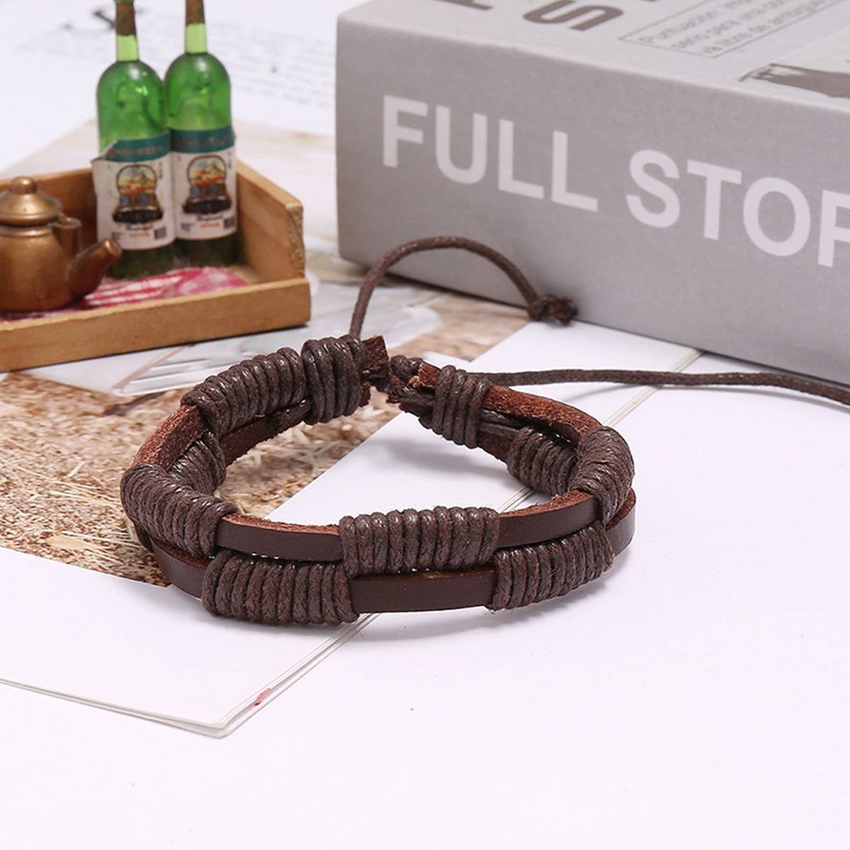 MENS SIMPLE VINTAGE BRAIDED LEATHER BRACELET_CWMM4478