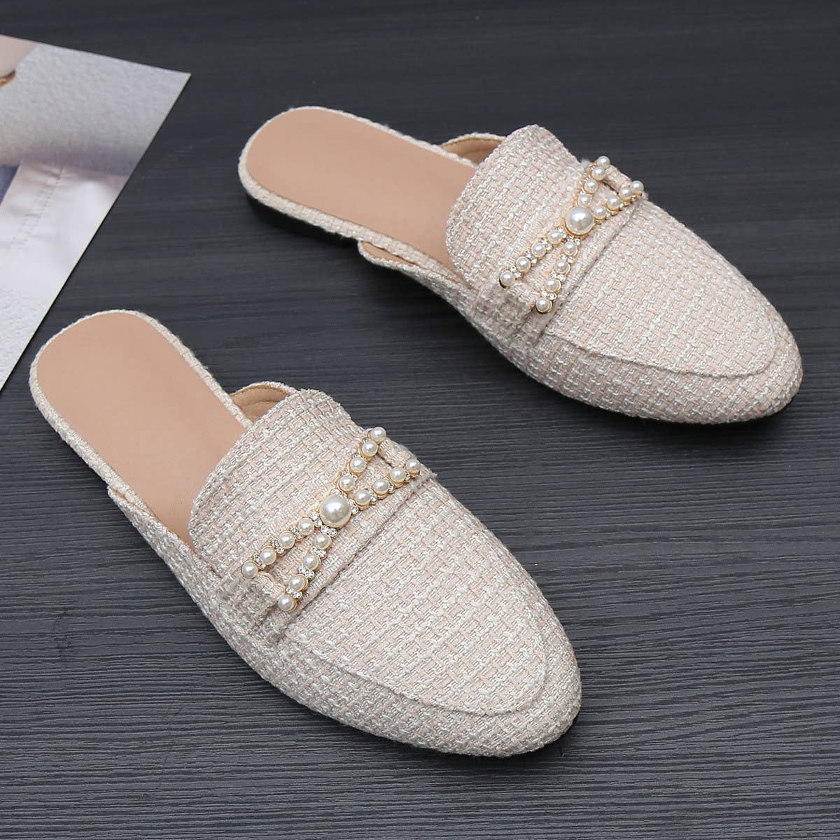 FASHION CASUAL PEARL FLAT BOTTOM MULES_CWSHF0039