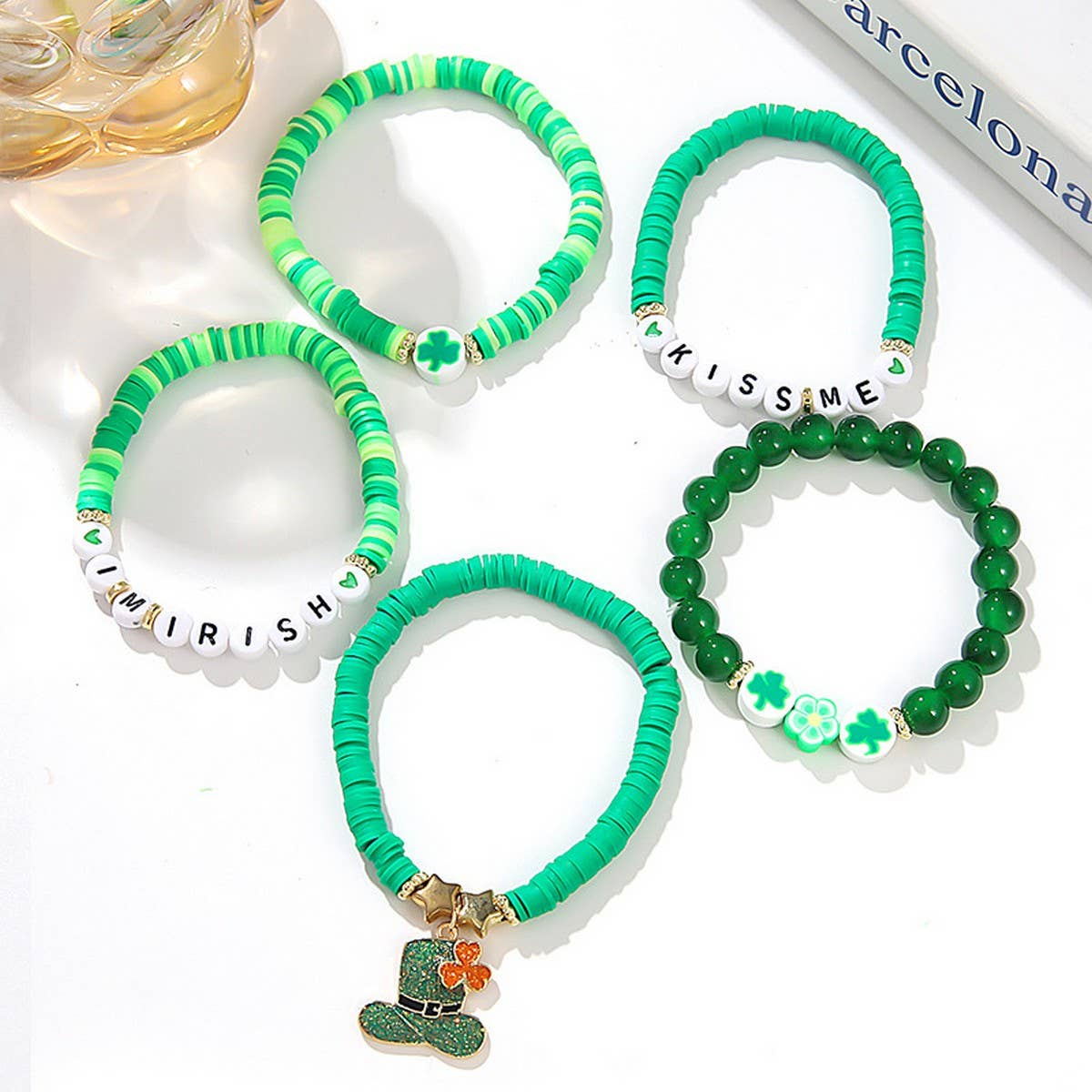 ST PATRICKS DAY LUCKY CLOVER CHARM BRACELET SET_CWMM3507
