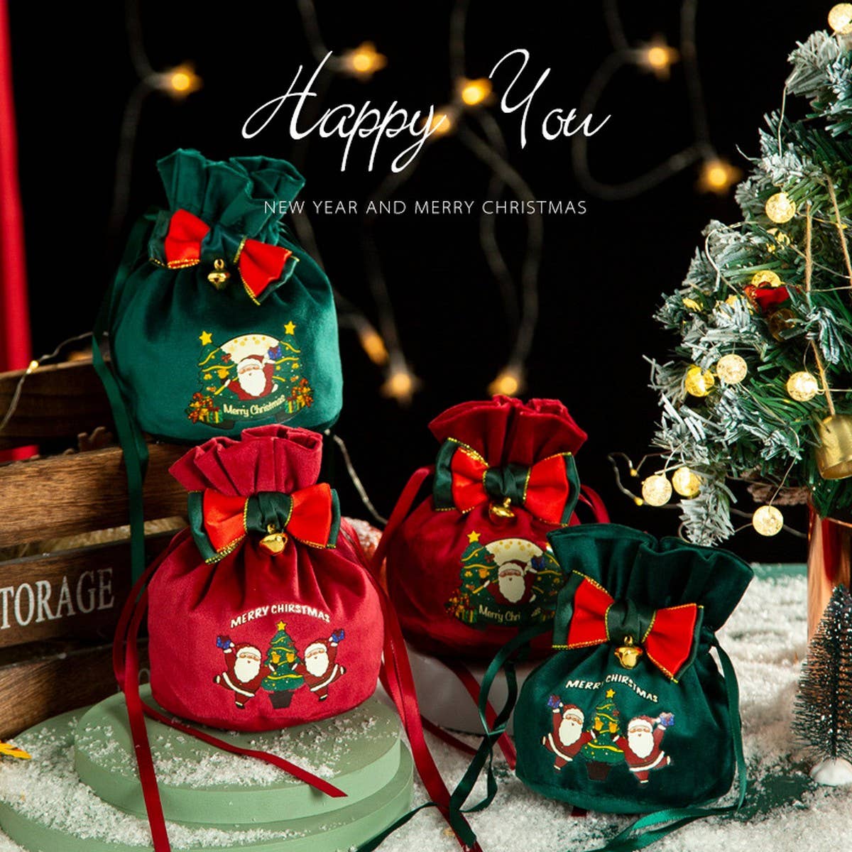 Velvet Apple Gift Bag Xmas Eve Candy Pouch_Cuab00752