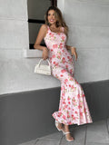 Sweet Pure Floral Design Long,Form-Hugging Dress