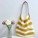 Cuab00330_2025 Striped Tote Bag Large Woven Vacation Bag