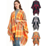 CAPE DOUBLE SIDED PLAID SLIT SHAWL_CWASC1209