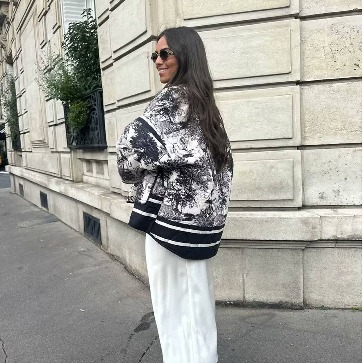 QUILTED JACKET WITH FLORAL PRINT LAPEL_CWOJA1565