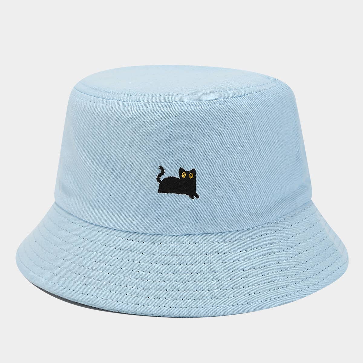 MACAROON COLORED BLACK CAT EMBROIDERED BUCKET HAT_CWAH1631