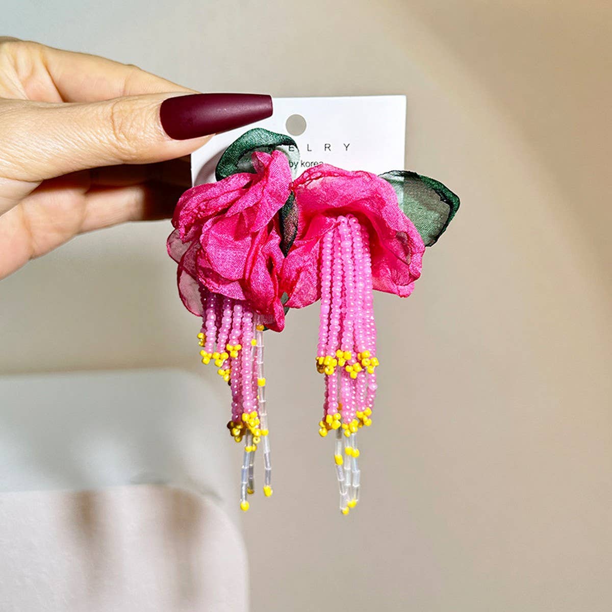 HANDMADE FLORAL TASSEL EARRINGS LONG STATEMENT_CWMM6171