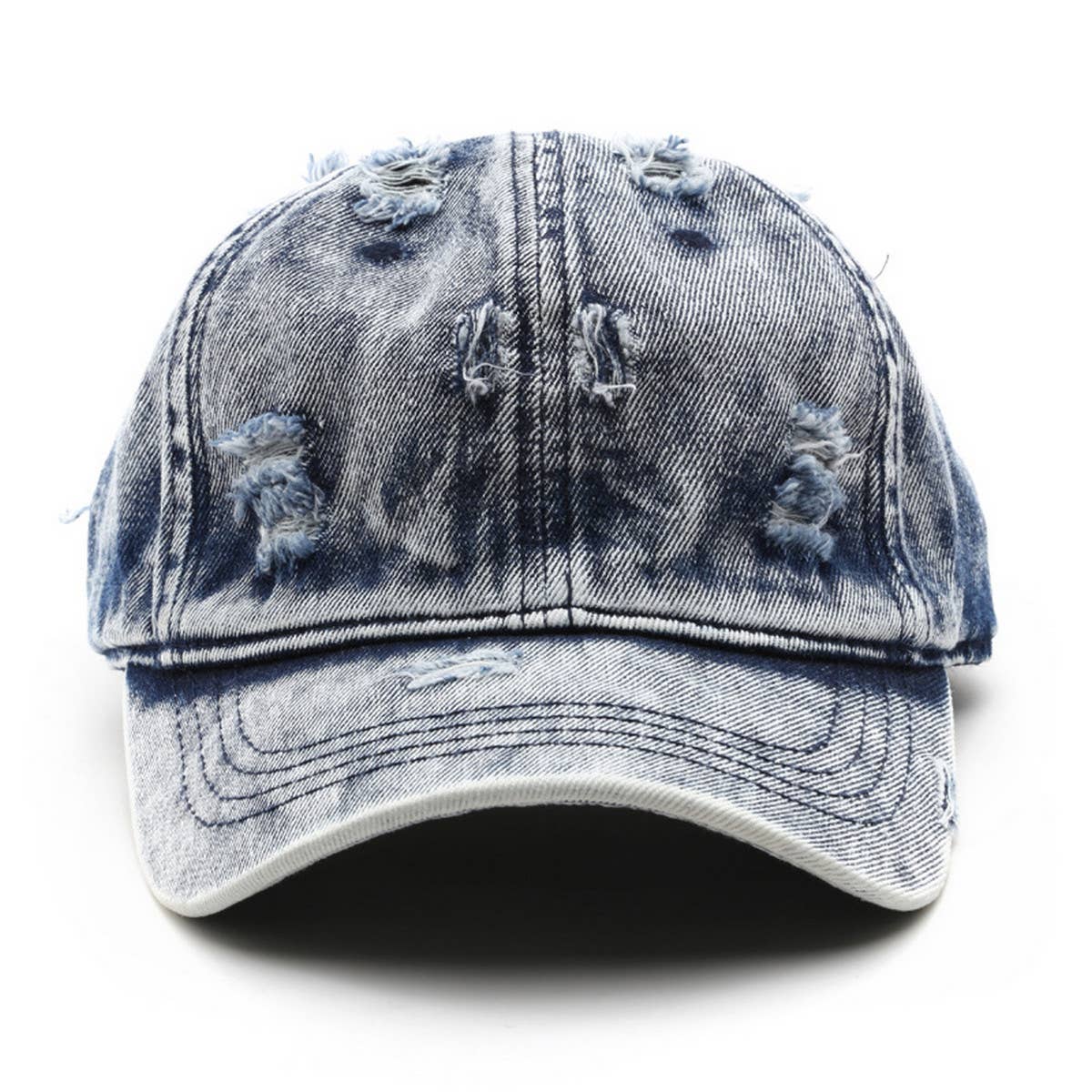 Cwah3203_Distressed White Solid Denim Visor Baseball Cap