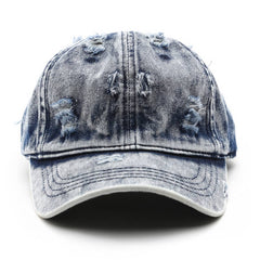 Cwah3203_Distressed White Solid Denim Visor Baseball Cap