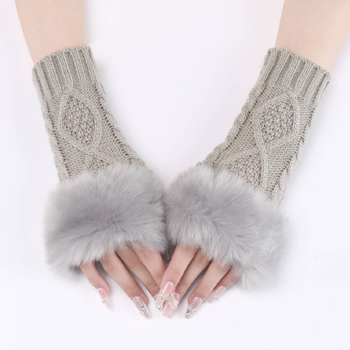 Simple Warm Diamond Fingerless Gloves_Cwag0102