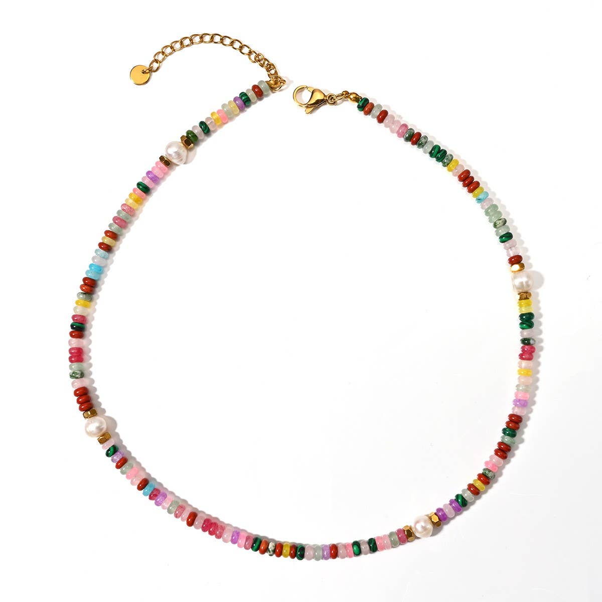 ELEGANT HANDMADE STONE NECKLACE WITH STEEL PENDANT_CWMM8818