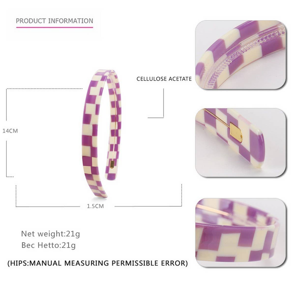 COLORFUL CHECKERBOARD ACETATE HEADBAND HAIRPIN_CWAHA4383