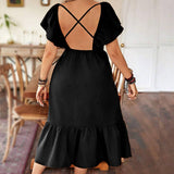 FRENCH STYLE MIDI DRESS RUFFLE BACKLESS_CWDHL1041