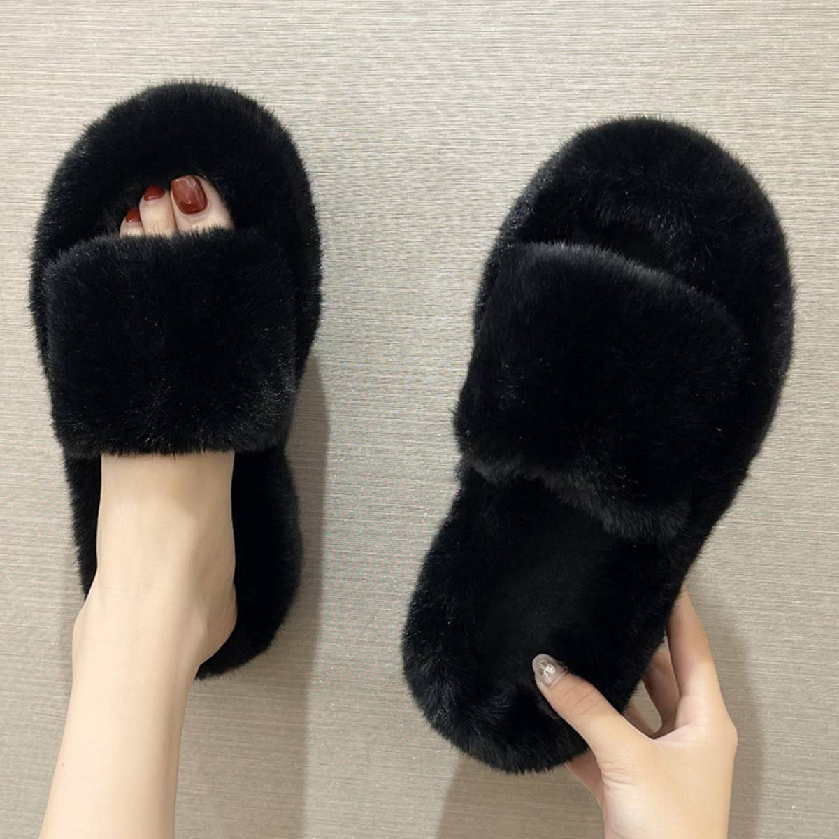 Wear Thick Bottom Of Plush Slippers Outside