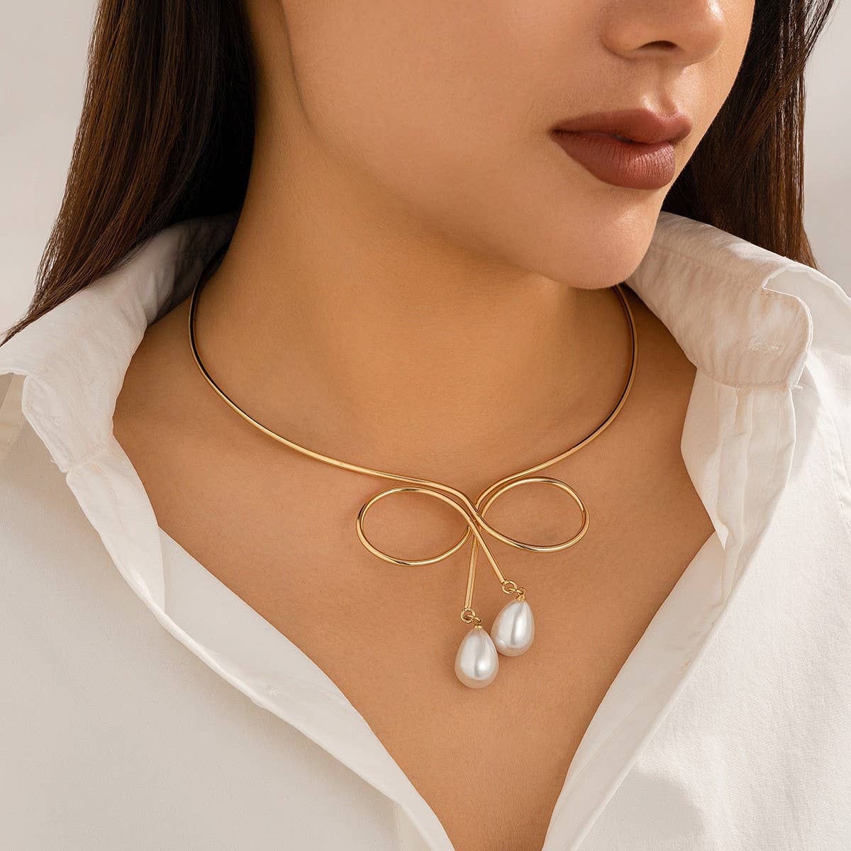 Waterdrop Imitation Pearl Fashion Metal Necklace_Cwmm3129