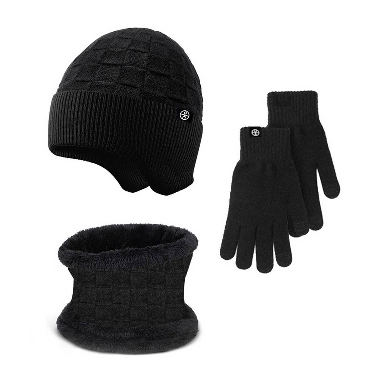 Winter Outdoor Fleece Knitted Hat Three Piece Set_Cwmm2808