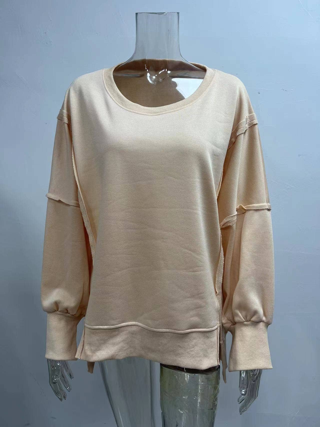 Solid-Color Round-Neck Casual Loose Sweatshirt