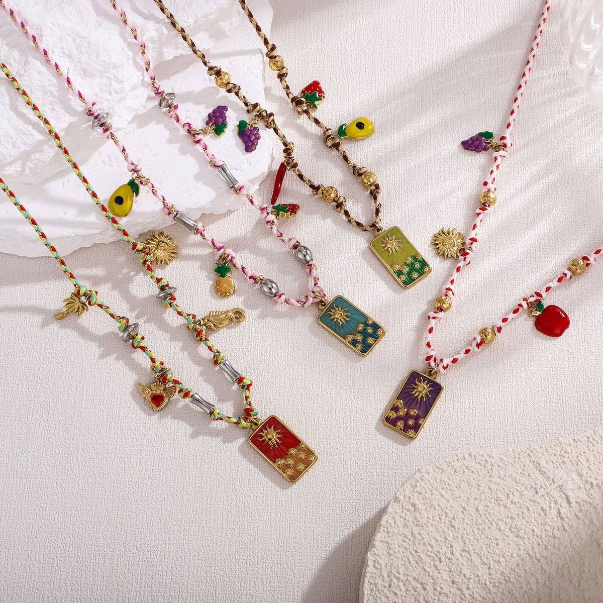 STYLISH WOVEN ROPE NECKLACE WITH STEEL PENDANT_CWMM8827