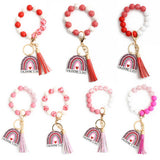 HEART WOODEN BEAD BRACELET KEYCHAIN PENDANT_CWMM6862