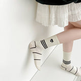BLACK AND WHITE STRIPED MESH COTTON SOCKS_CWMS0956