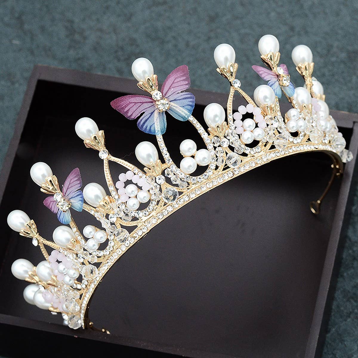 COLORFUL BUTTERFLY PEARL TIARA BRIDAL CROWN_CWMM2019