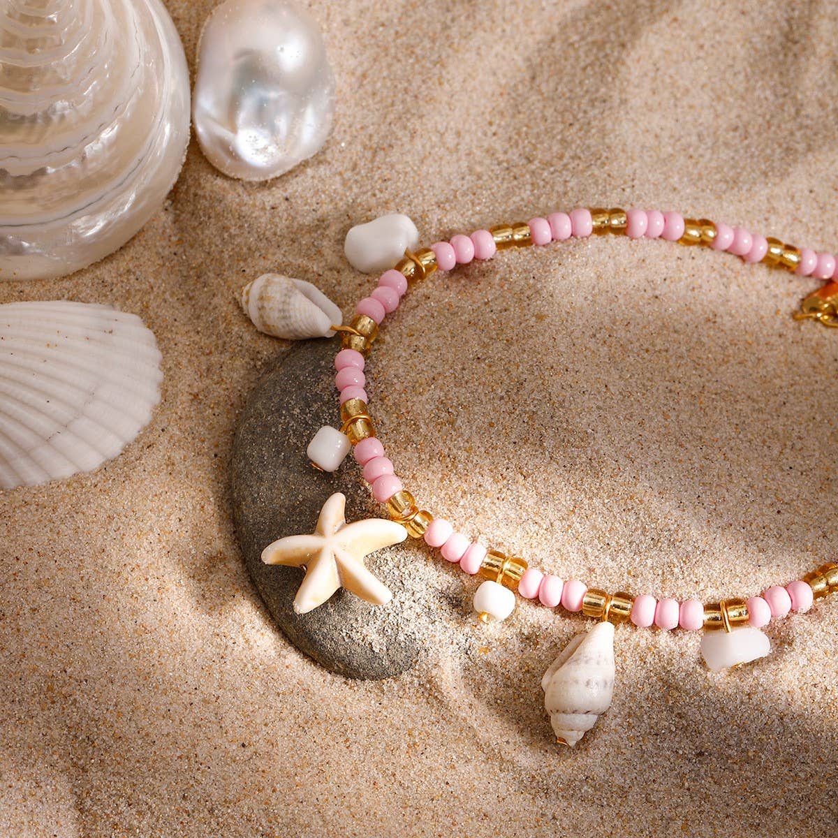 18K GOLD SHELL BEAD ANKLET STAINLESS STEEL_CWAJE4755
