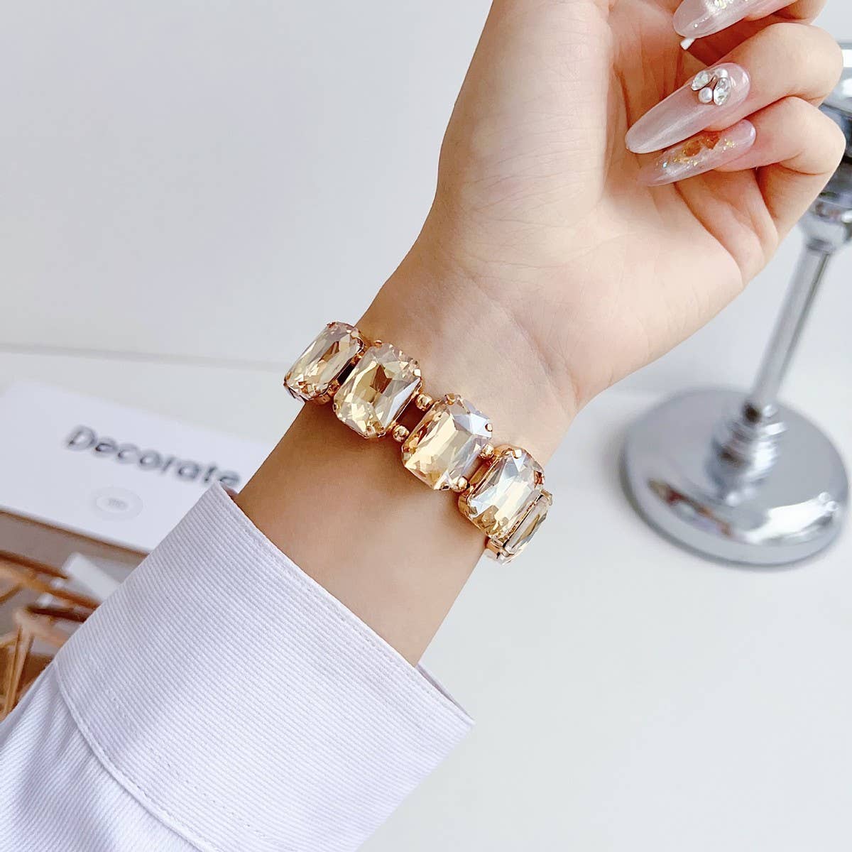 APPLE WATCH 9 RHINESTONE WHITE STONE ELASTIC STRAP_CWASC1561