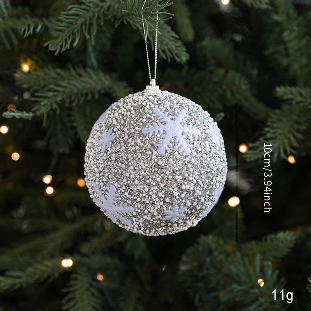 SILVER FOAM GLITTER XMAS BALLS BOWS TREE TOPPER_CWMM9677