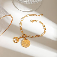 18K GOLD COIN MOON ZIRCON BRACELET TITANIUM_CWAJE4703