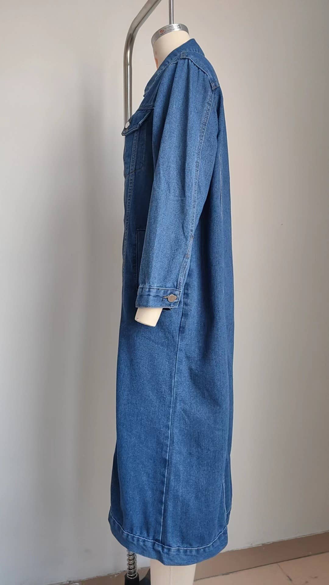 Washed Cardigan Long Denim Jacket And Windbreaker