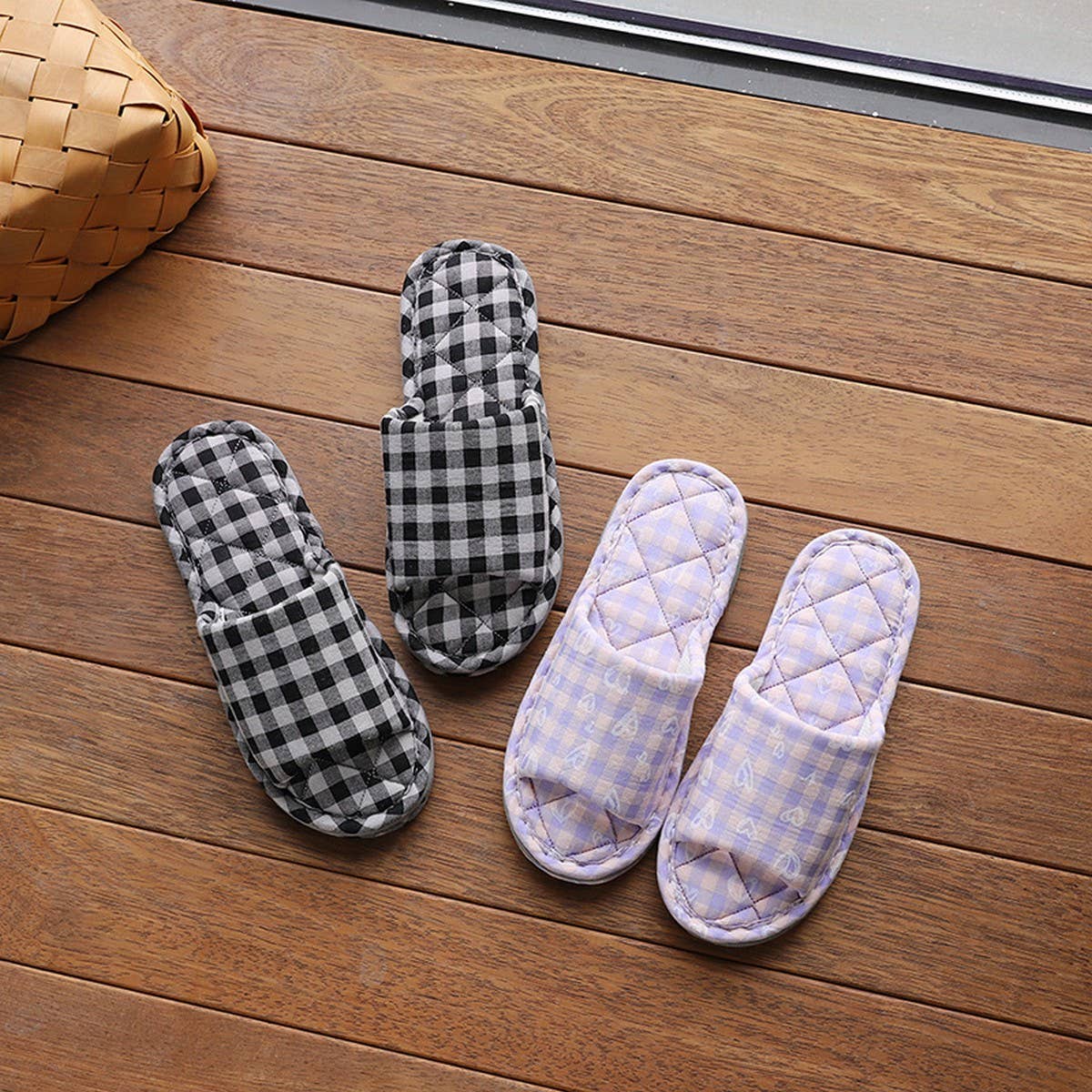 PLAID COTTON SLIPPERS FOR COUPLES NON SLIP_CWSHF0175