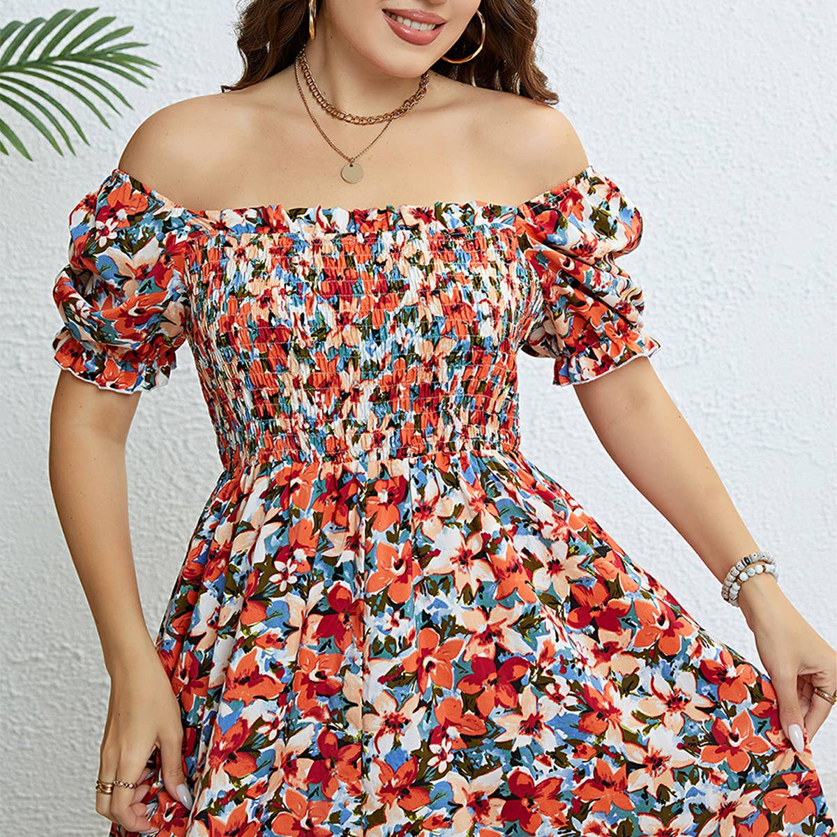 SLIM FIT FLORAL DRESS OFF SHOULDER SUMMER_CWDMD5968