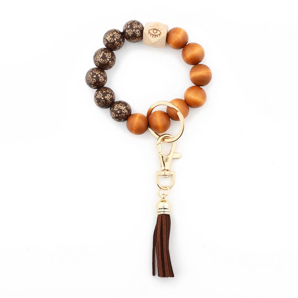 PRINTED WOODEN BEADS SPOTS TASSEL KEYCHAIN_CWMM1323