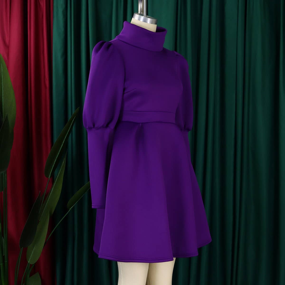 TEMPERAMENT HIGH COLLAR SLIM WAIST A LINE DRESS_CWDSD6086