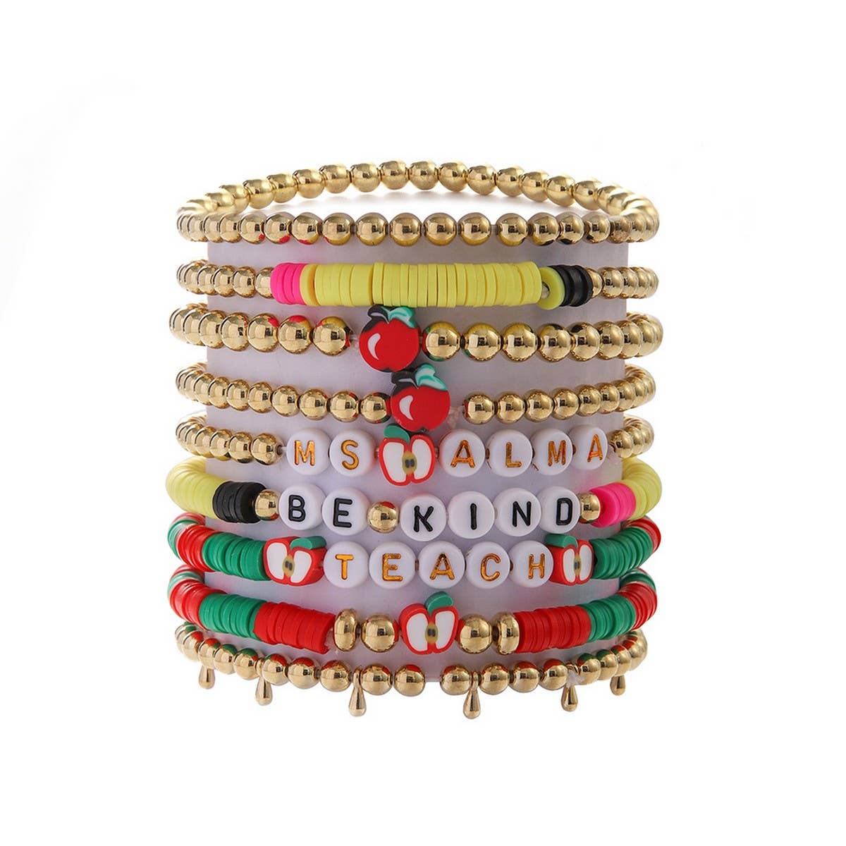 LOVE APPLE LETTER SOFT CLAY ELASTIC BRACELET SET_CWMM3537