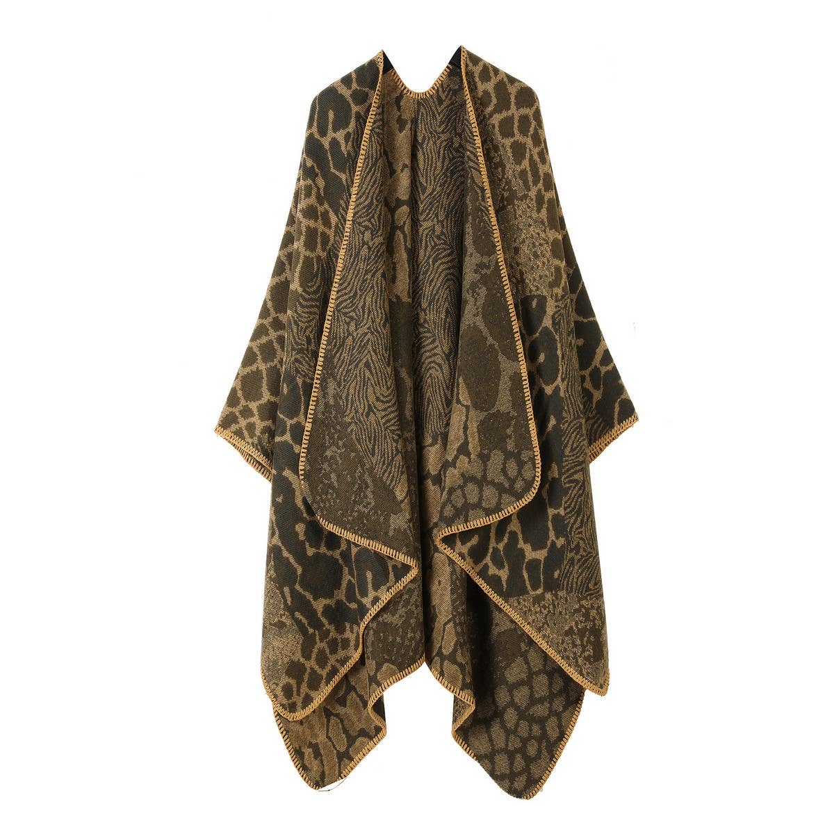 LEOPARD PRINT SCARF SLIT SHAWL FASHION CAPE_CWASC2217