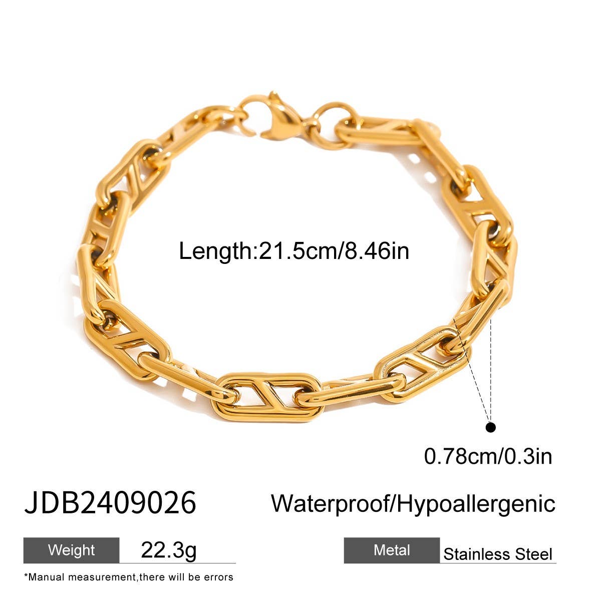 GOLD STAINLESS STEEL CHAIN BRACELET NO FADING_CWAJE4876