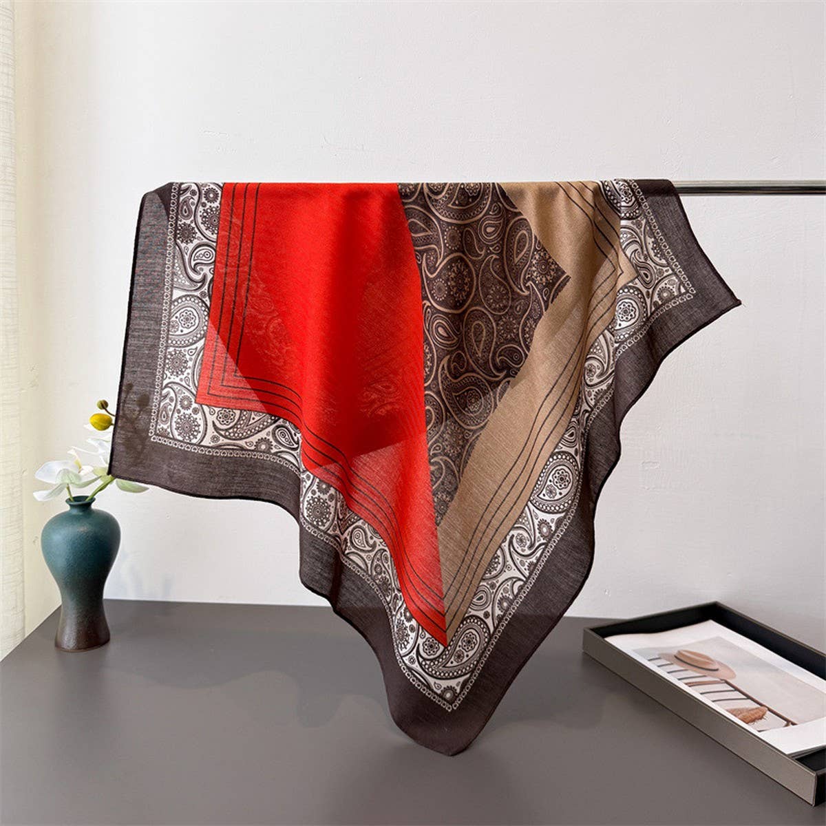 Vintage Herringbone Cotton Linen Small Scarf_Cwasc03428