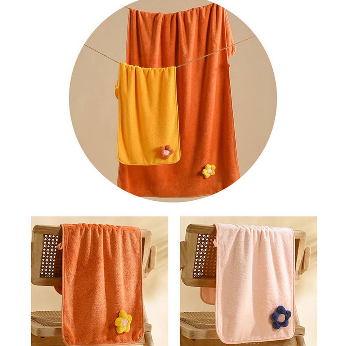 CORAL FLEECE FLOWER SQUARE TOWEL BATH TOWEL SET_CWMM2325