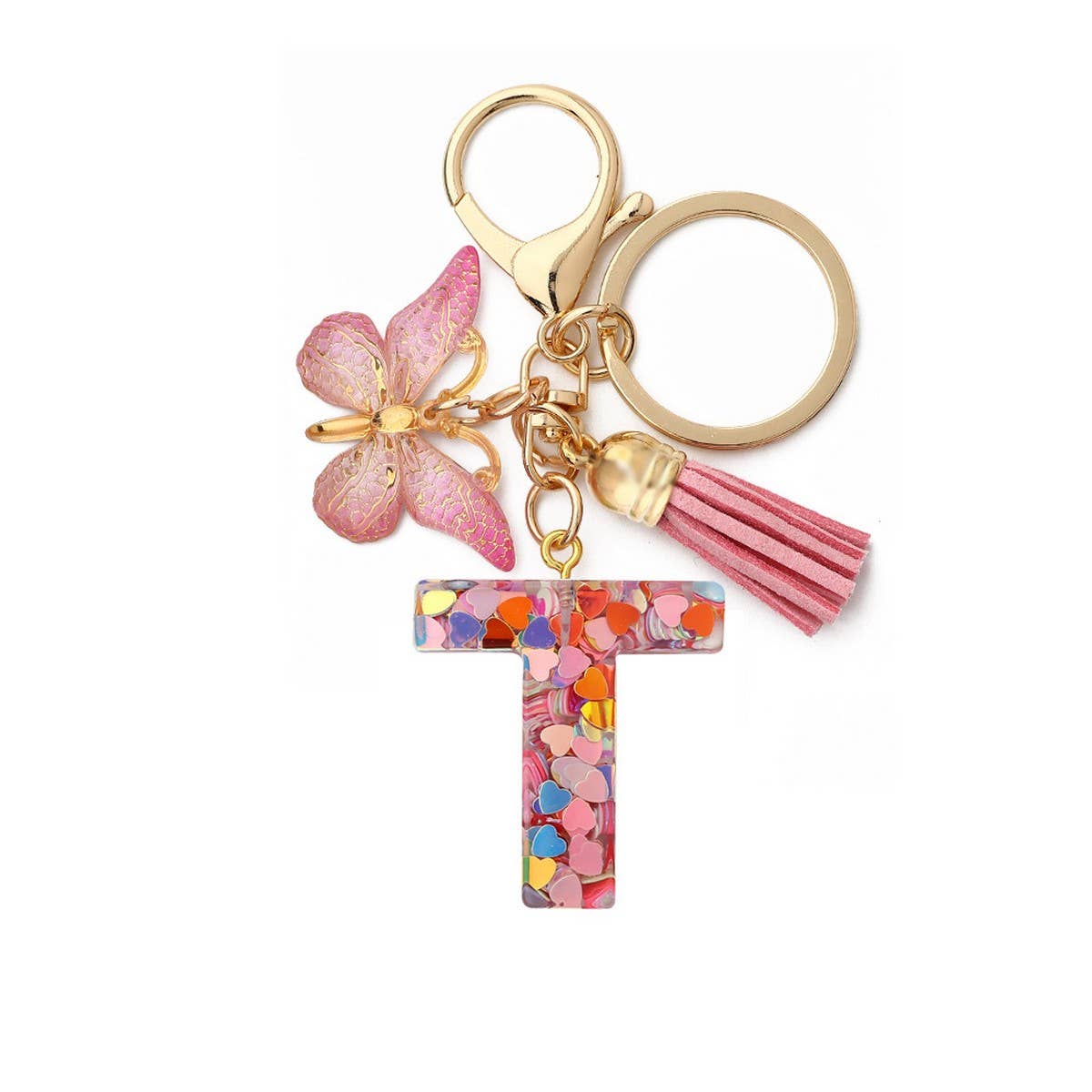 GLITTER RESIN LETTER BUTTERFLY KEYCHAIN_CWMM6866