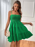 Solid-Color Textured One-Shoulder Strappy Dress