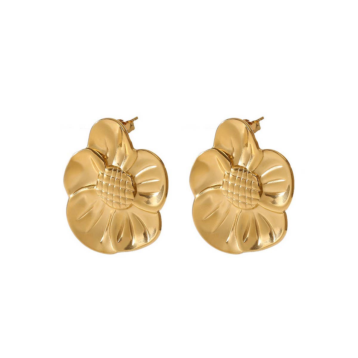 18K GOLD PLATED STEEL SUNFLOWER STATEMENT EARRINGS_CWMM8926