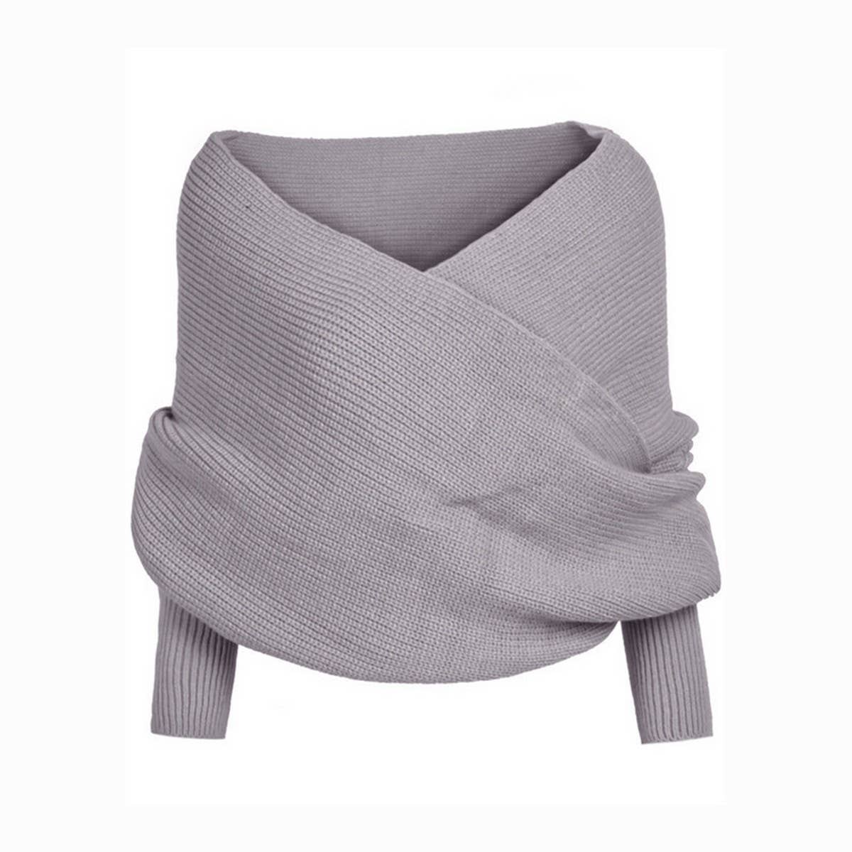 Cwasc1794_Elongated Solid Color Knitted Scarf With Sleeves