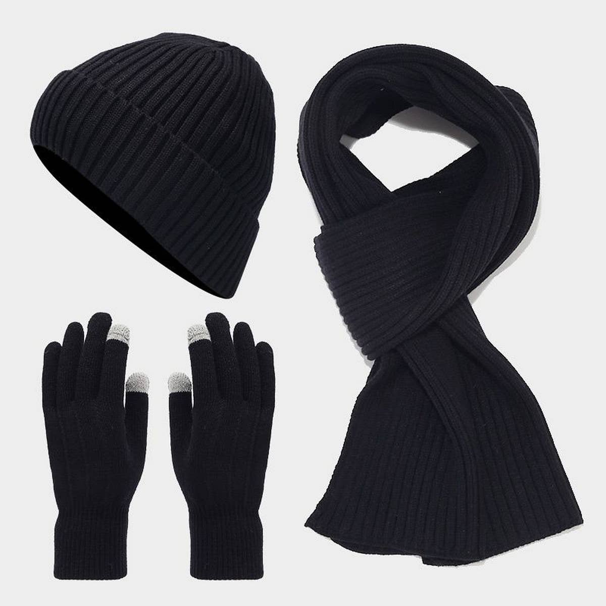 THICK WARM SCARF GLOVES HAT THREE PIECE SET_CWAH1584