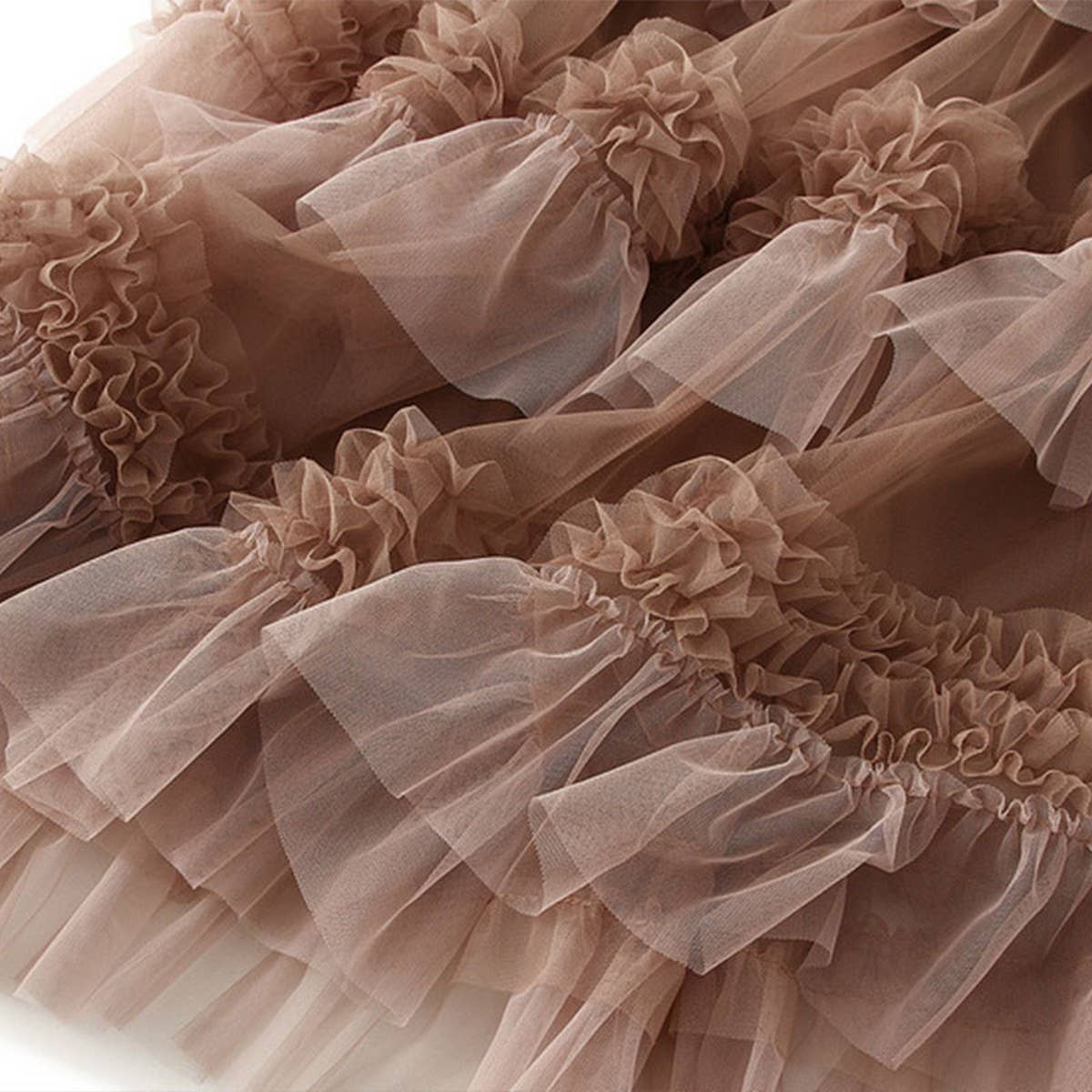 FASHION FLOWY TULLE TIERED DANCE MIDI SKIRT_CWBMS0387